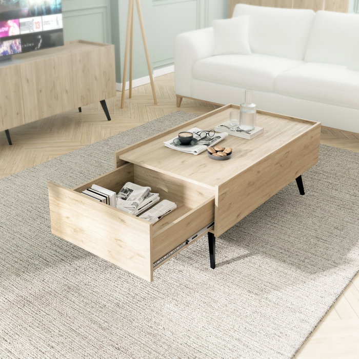 Hanah Home Mesa de Centro de Roble con Almacenamiento